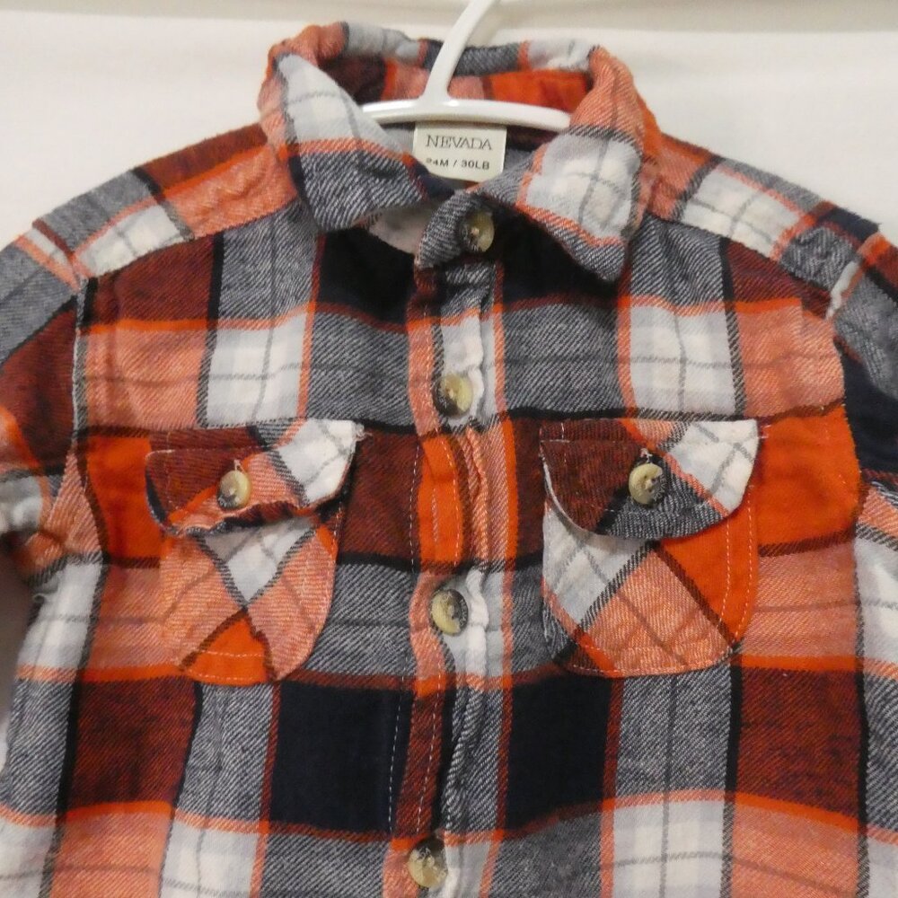 NEVADA | 24 months | Children's Orange Flannel Plaid Button-Up Cotton Shirt